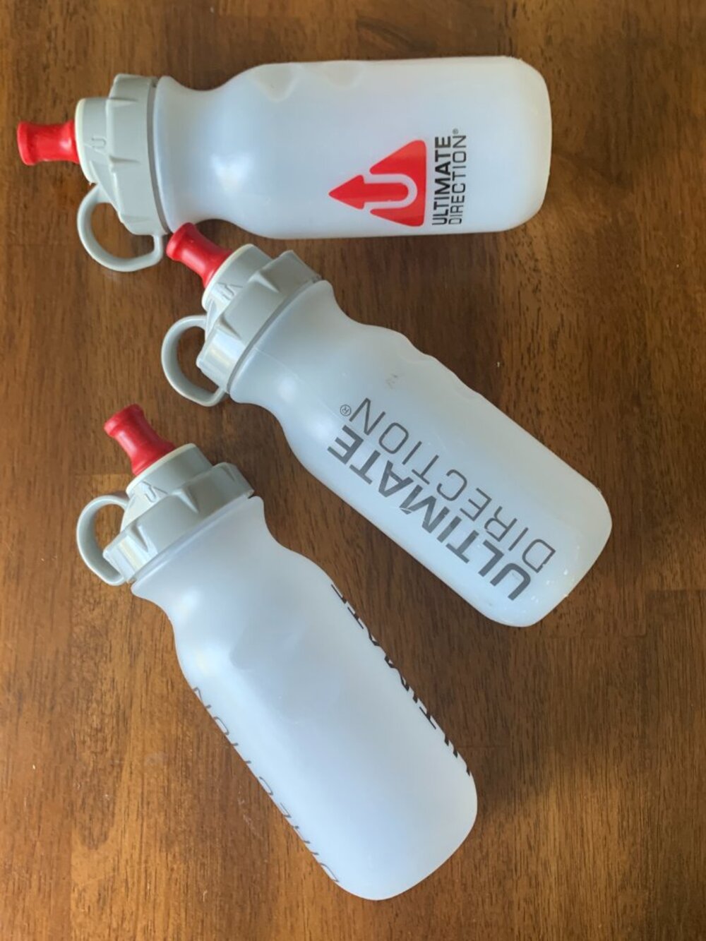 Ultimate Direction Kicker Valve Water Bottles 20oz Frosted Red Caps - Set of 3